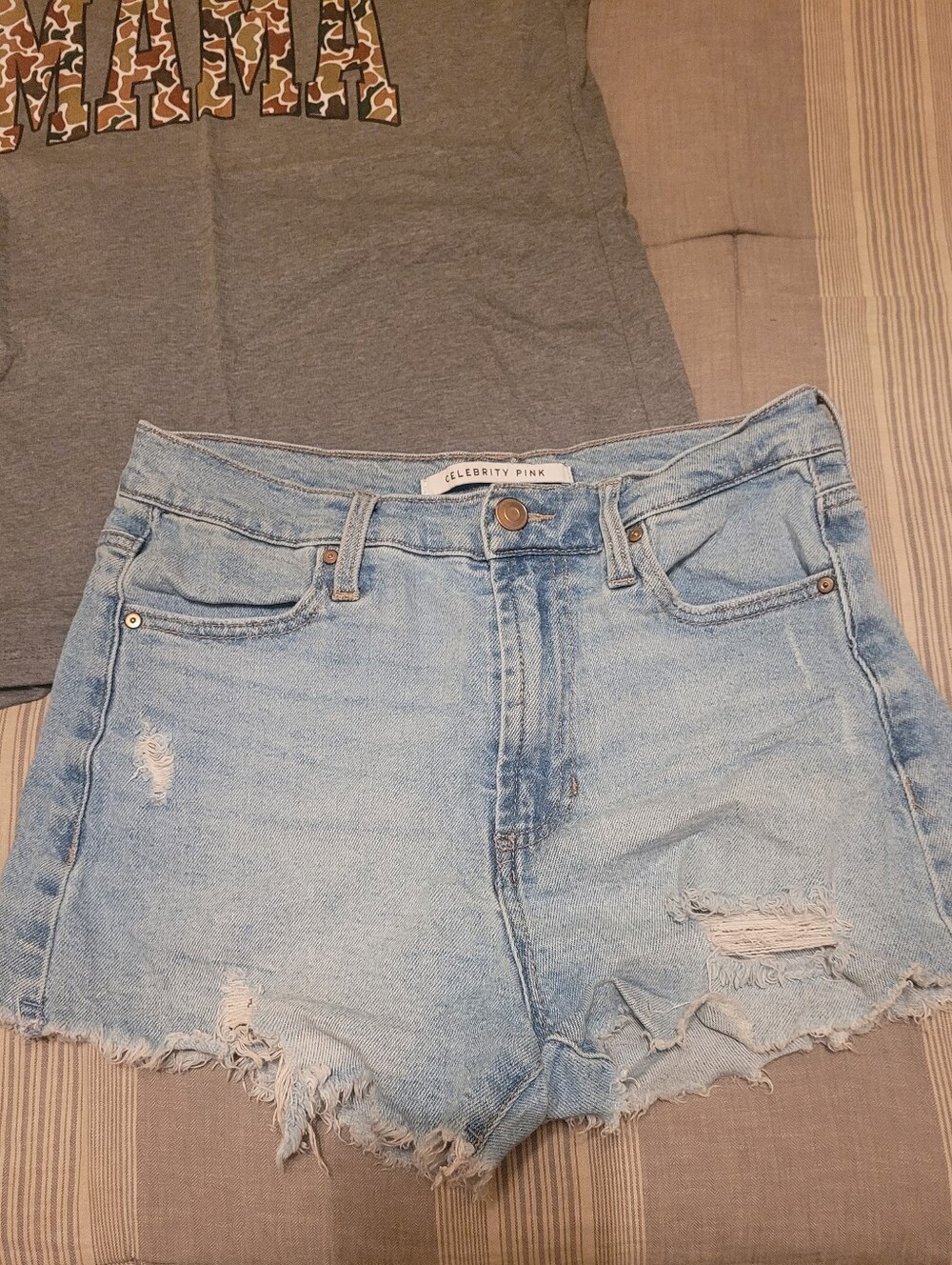 Celebrity Pink Faded Light Blue Distressed Denim Shorts